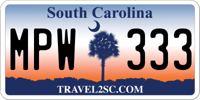 SC license plate MPW333