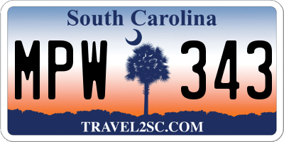 SC license plate MPW343