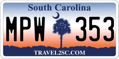 SC license plate MPW353