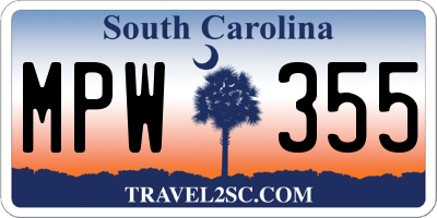 SC license plate MPW355