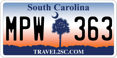 SC license plate MPW363