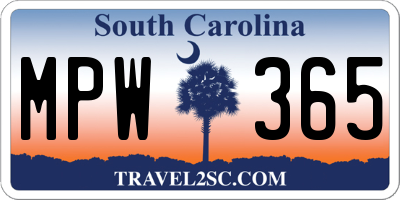 SC license plate MPW365