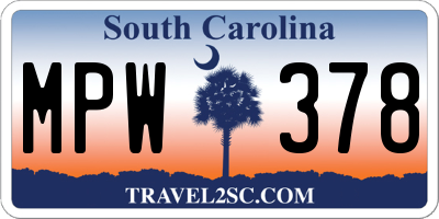 SC license plate MPW378