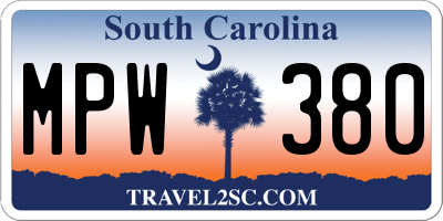 SC license plate MPW380