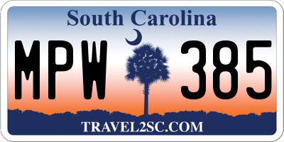 SC license plate MPW385