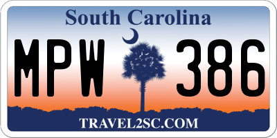 SC license plate MPW386