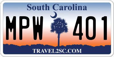 SC license plate MPW401