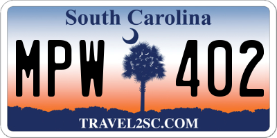 SC license plate MPW402