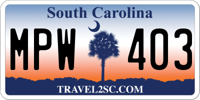 SC license plate MPW403