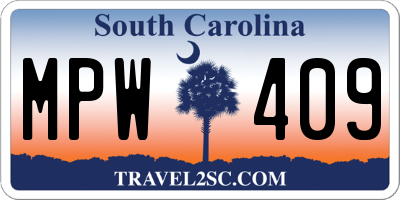 SC license plate MPW409