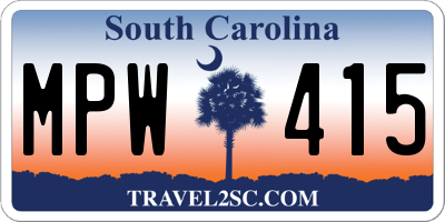 SC license plate MPW415