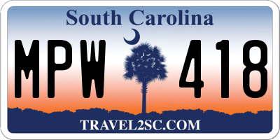 SC license plate MPW418