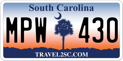 SC license plate MPW430