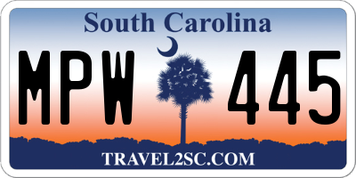 SC license plate MPW445