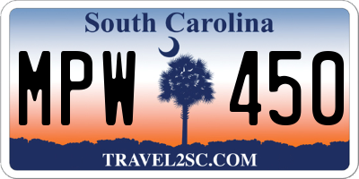 SC license plate MPW450