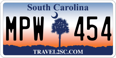 SC license plate MPW454