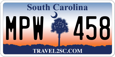 SC license plate MPW458