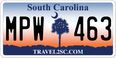 SC license plate MPW463
