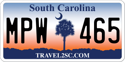 SC license plate MPW465