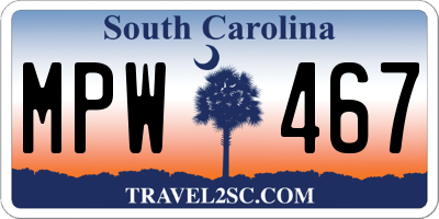SC license plate MPW467