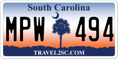 SC license plate MPW494