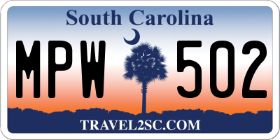 SC license plate MPW502