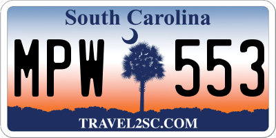 SC license plate MPW553