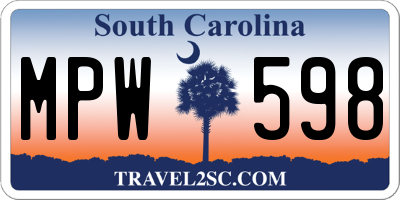 SC license plate MPW598
