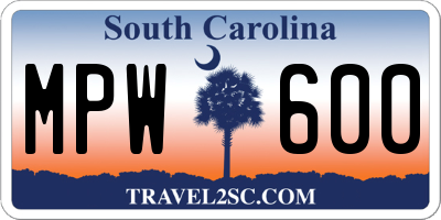 SC license plate MPW600