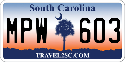 SC license plate MPW603