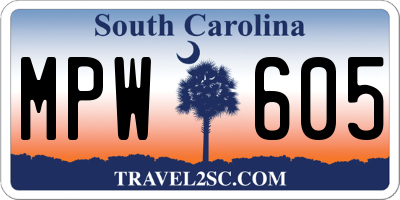 SC license plate MPW605