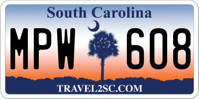 SC license plate MPW608