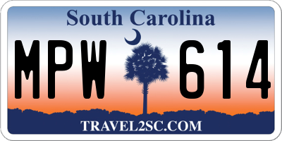 SC license plate MPW614