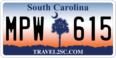 SC license plate MPW615