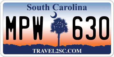 SC license plate MPW630