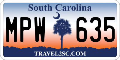 SC license plate MPW635