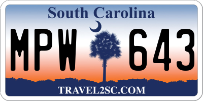 SC license plate MPW643