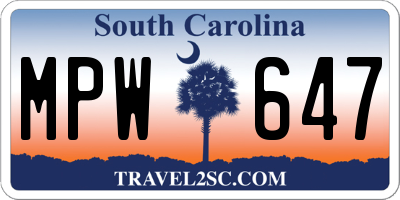 SC license plate MPW647