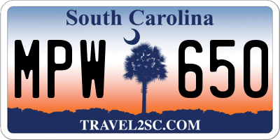 SC license plate MPW650