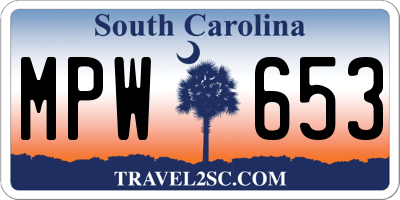 SC license plate MPW653