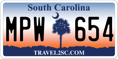 SC license plate MPW654