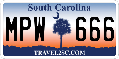 SC license plate MPW666