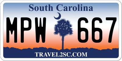 SC license plate MPW667
