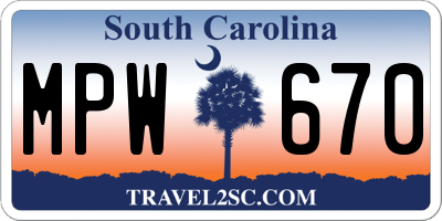 SC license plate MPW670