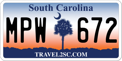 SC license plate MPW672