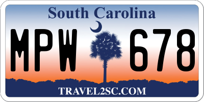SC license plate MPW678