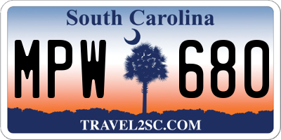 SC license plate MPW680