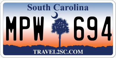 SC license plate MPW694