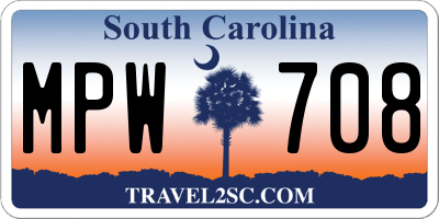 SC license plate MPW708