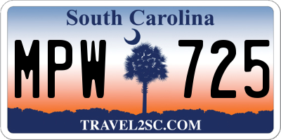 SC license plate MPW725
